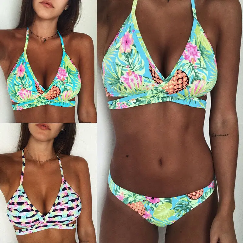 Letné nové Sexy Dámske obväz s nízkym pásom kvetinový tlač Bikiny Nastavenie Push-Up predné krajky-up Plavky, plážové oblečenie Plavky, plavky
