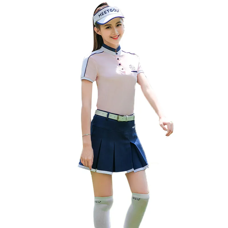 Letné Oblečenie, Ženy Krátke Sleeve T-Shirt Golf Nosiť Lady Slim QuickDry Priedušné Oblečenie Námorníckej Modrej Sukne Ružové Tričko MG Oblečenie