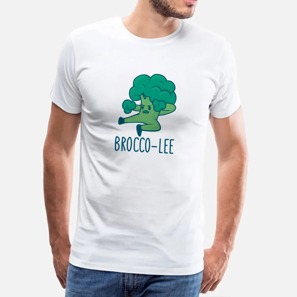 Letné T-shirt Muž Zábavné Vytlačiť Bruce Lee Kung Fu Brokolica Krátky Rukáv O-krku Bežné Tee Hip-hop Streetwear Grafické T Košele