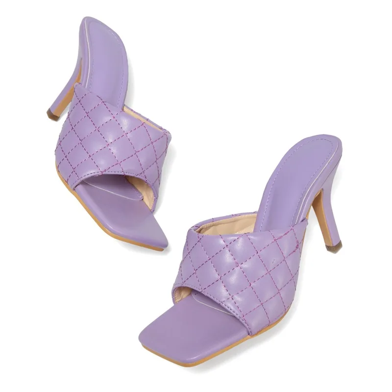 Letné Ženy Papuče 2020 Módnej Značky Sandále Na Vysokom Opätku Vintage Štvorcové Prst Candy Farby Papuče Dámy Pošmyknúť Na Sandále Listov