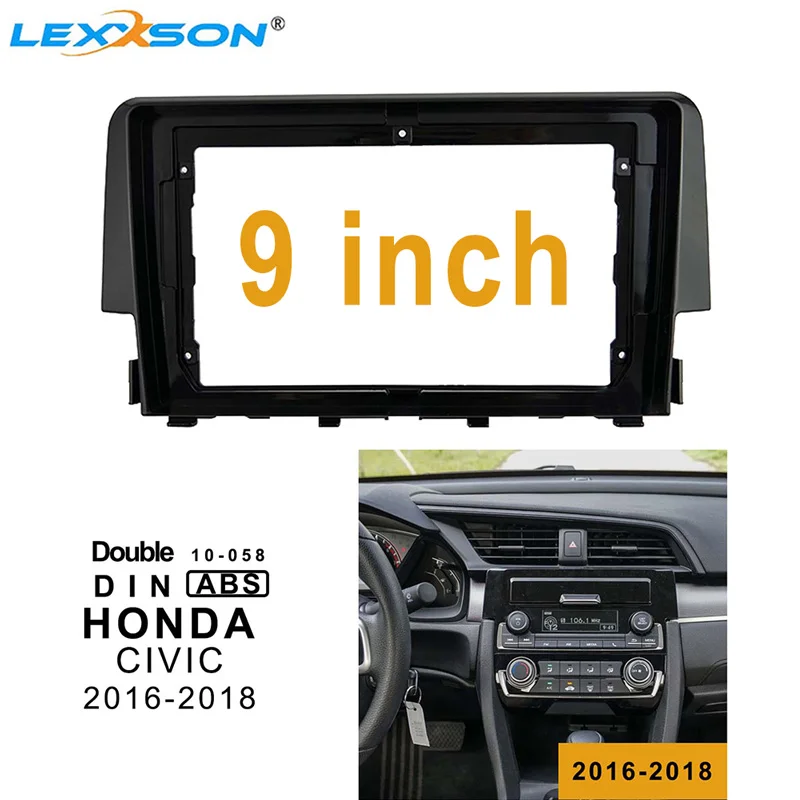 LEXXSON 9 Palcový Auto Fascia Pre Honda CIVIC 2016-2018 2Din Hráč Fascia Montáž Audio Adaptér Facia Panel Rám Súpravy