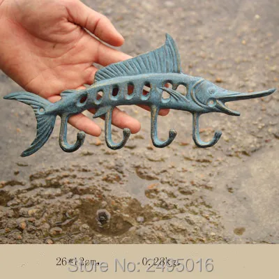 Liatinové Remesiel Dekorácie Blue Marlin Ryby s 4 Háky na Kabát Uzávery a Kľúče, Skladovanie 10