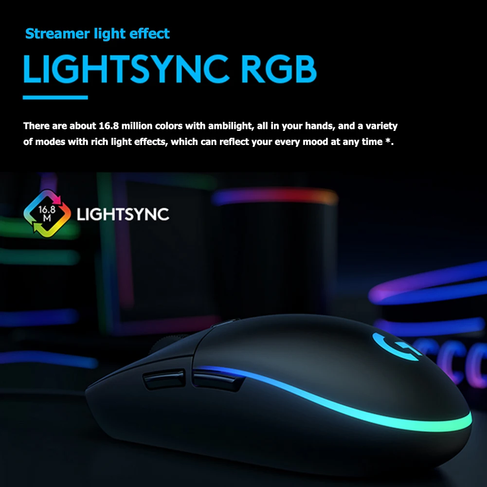 Logitech G102 LIGHTSYNC Hernej Myši 6 Tlačidiel 200-8000 DPI Farebné Vlny Káblovej Myši Počítača PC Myši pre Windows/MAC/Chrome OS