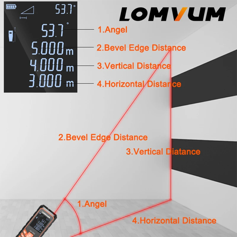 LOMVUM Laser Rozsah Finder LV66U Auto Úrovni Merač Vzdialenosti Elektronické Analýza Merací Prístroj Diaľkomer 40m 80m 100m120m