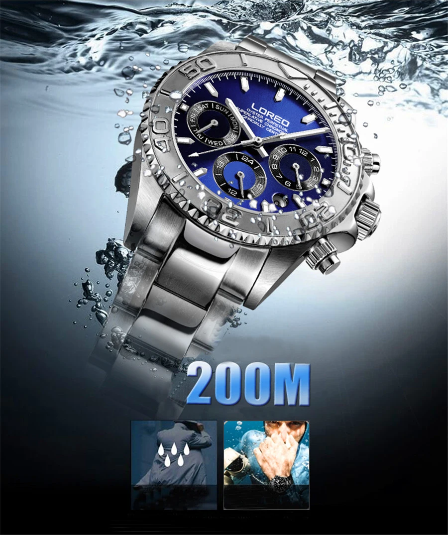 LOREO Potápanie série Mužov Náramkové Hodinky Top Luxusné Značky 200M Nepremokavé Ocele Watchband Muž formálne Športové Mechanické Hodiny