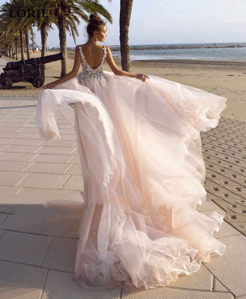 LORIE Princezná Svadobné Šaty 2020 tvaru Backless Nevesta Šaty 3D Appliques Svadobné Šaty Vestido Novia
