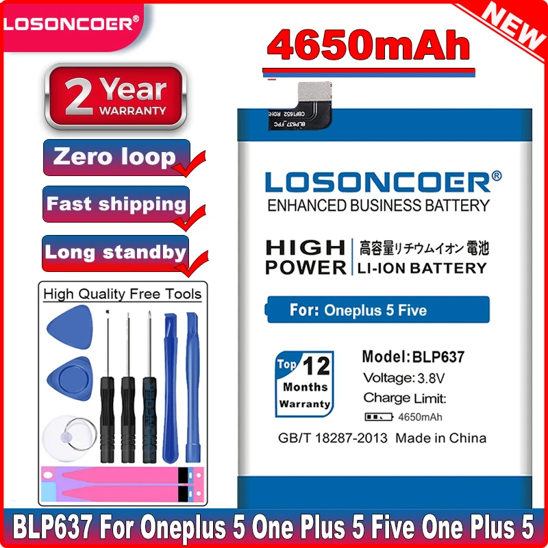 LOSONCOER 4650mAh BLP637 Kvalitné Batérie Pre Oneplus 5 Jeden Plus 5 Piatich Jeden Plus 5 Batérie+Darček nástroje +samolepky