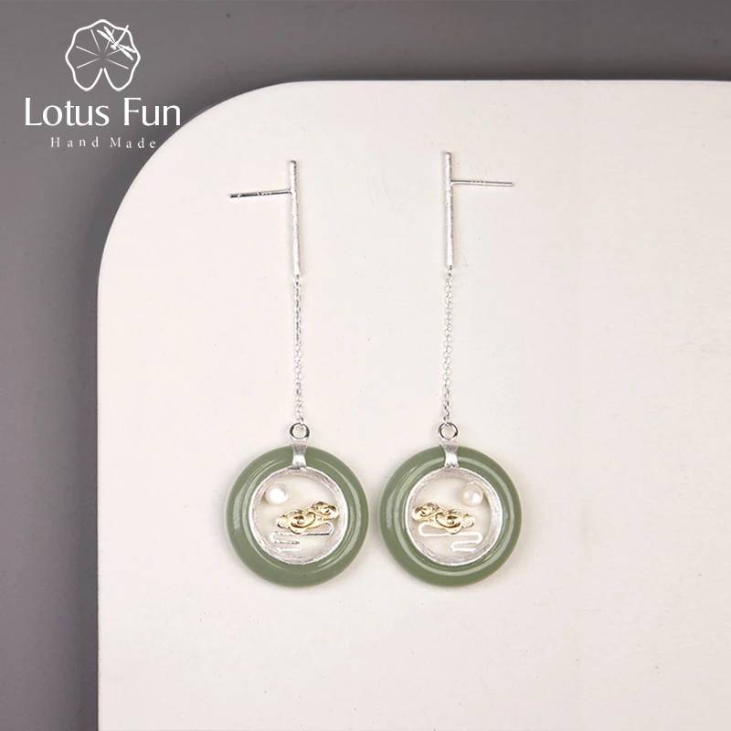 Lotus Zábava Reálne 925 Sterling Silver Ručné Jemné Šperky Klasický Orientálny Prvok Mier Mraky Dizajn Drop Náušnice pre Ženy