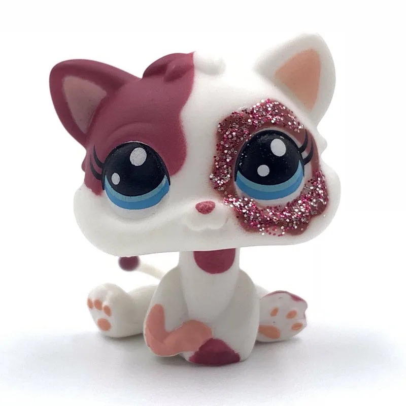 LPS MAČKA Cute pet shop hračky Krátke Vlasy MINI Cat #2291 s lesknúce sa červené oči roztomilé Ružové kitty pre dievčatá darček