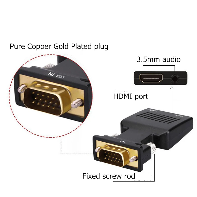 LS VGA Samec na HDMI Žena Converter pre Audio Adaptér, Káble, 720/1080P pre HDTV Monitor, Projektor, PC Notebook, TV-Box a PS 3 4