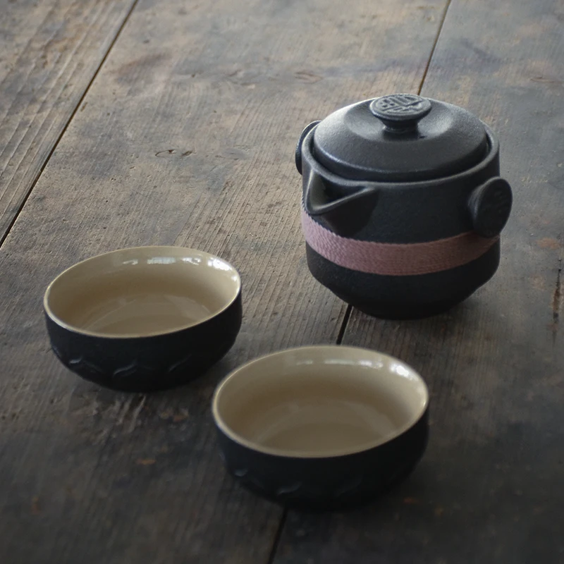 LUWU čierne keramické teapots s 2 šálky čaju sady prenosná cestovná kancelária čaj nastaviť drinkware