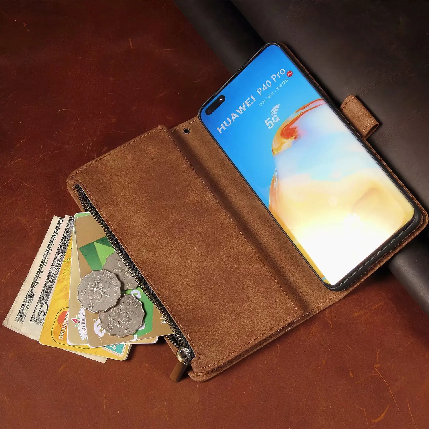 Luxusná Kožená Peňaženka Pre OnePlus Nord Prípade Magnetické Zips Peňaženky Mobile Retro Peňaženky Flip Karty Stojan OnePlusNORD Ortuť Kryt