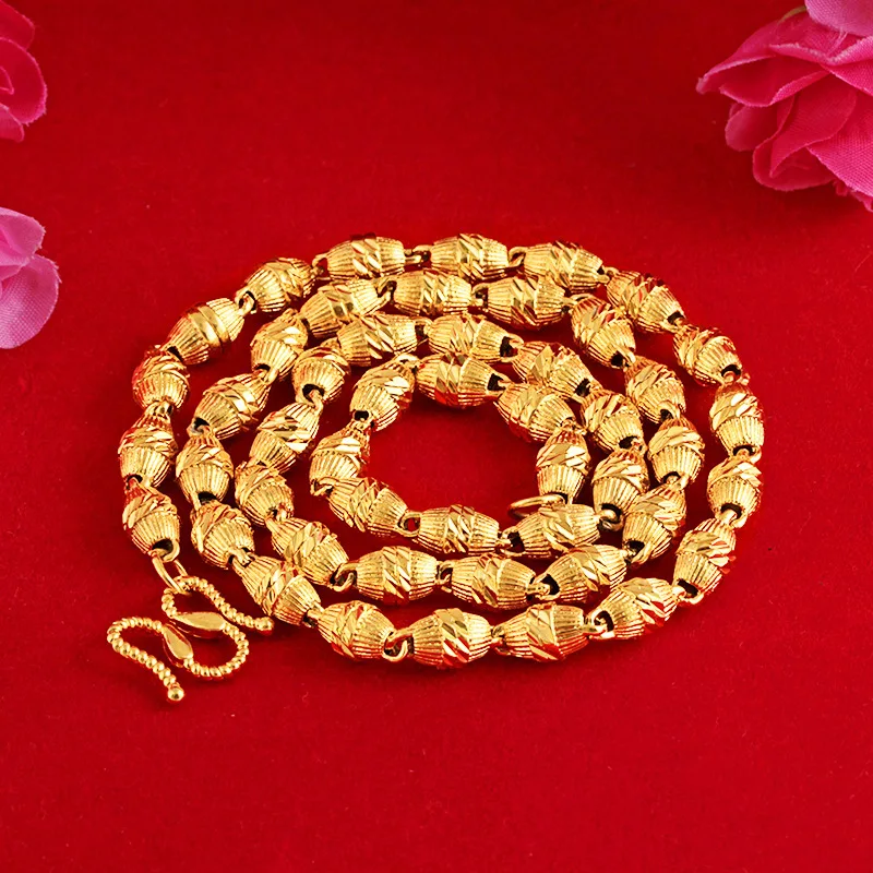 Luxusné 24k Žlté Zlato olivový Tvar Mužov Náhrdelník Odkaz Vietnamskej Piesku Zlaté šperky Ženy Náhrdelník Reťazca Jemné Šperky Svadobný Dar