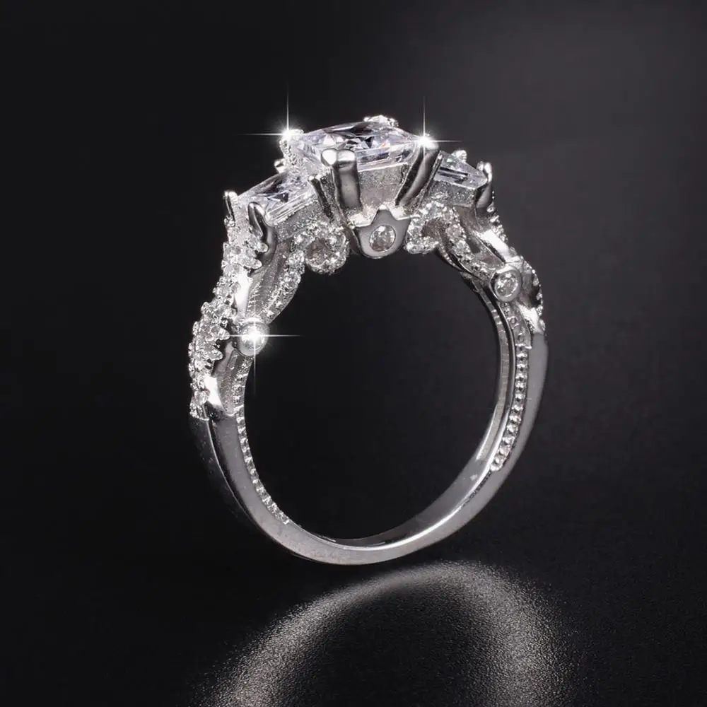 Luxusné 925 sterling silver Námestí Tri kamenné Diamantové Prstene prst Značky Snubné Prstene pre Ženy, Jemné Šperky, Veľkoobchod
