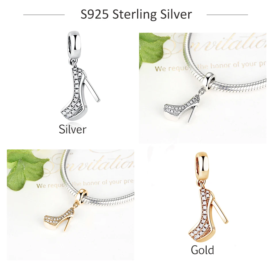 Luxusné 925 Sterling Silver Vysoké Podpätky, Topánky Prívesok Charm Fit Pôvodné Pandora Kúzlo Náramok so Zirkónmi DIY Šperky
