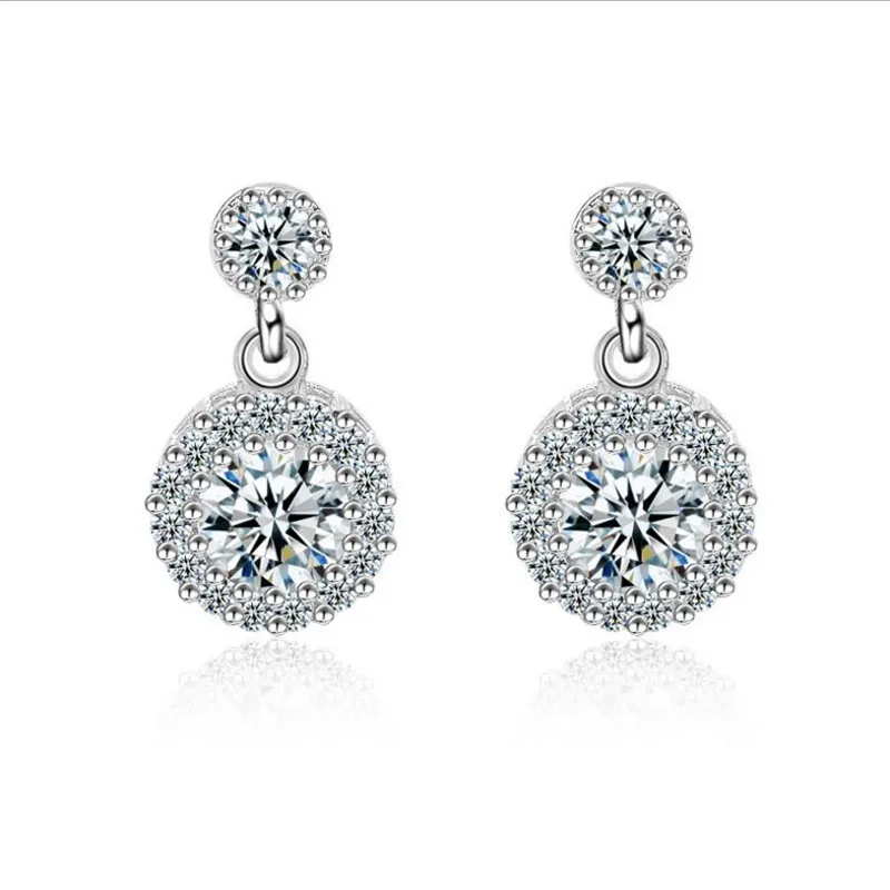 Luxusné Crystal Kolo Stud Náušnice Pre Ženy Šperky Najvyššej Kvality 925 Sterling Silver Náušnice Dievčatá Nevesta Svadobné Doplnky