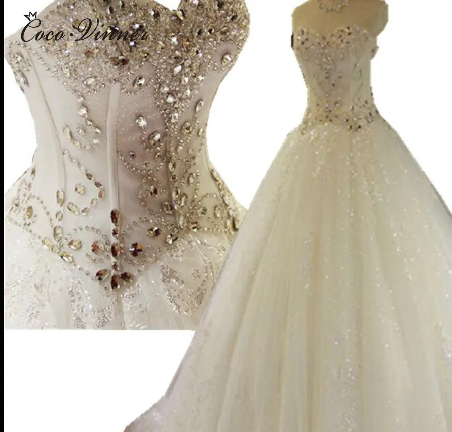 Luxusné Crystal Korálky Milú Princezná Svadobné Šaty 2020 plesové Šaty Plus Veľkosť Súd Vlak Organza Tylu Svadobné Šaty WX0135