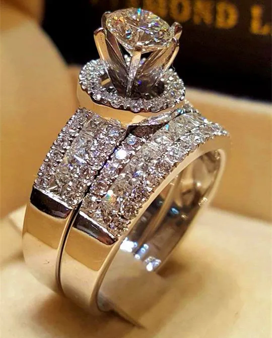 Luxusné Crystal Žena Veľká Kráľovná Prsteň Módne Strieborná Farba Svadobné Svadobné Prstene Pre Ženy Sľub Lásky Zásnubný Prsteň