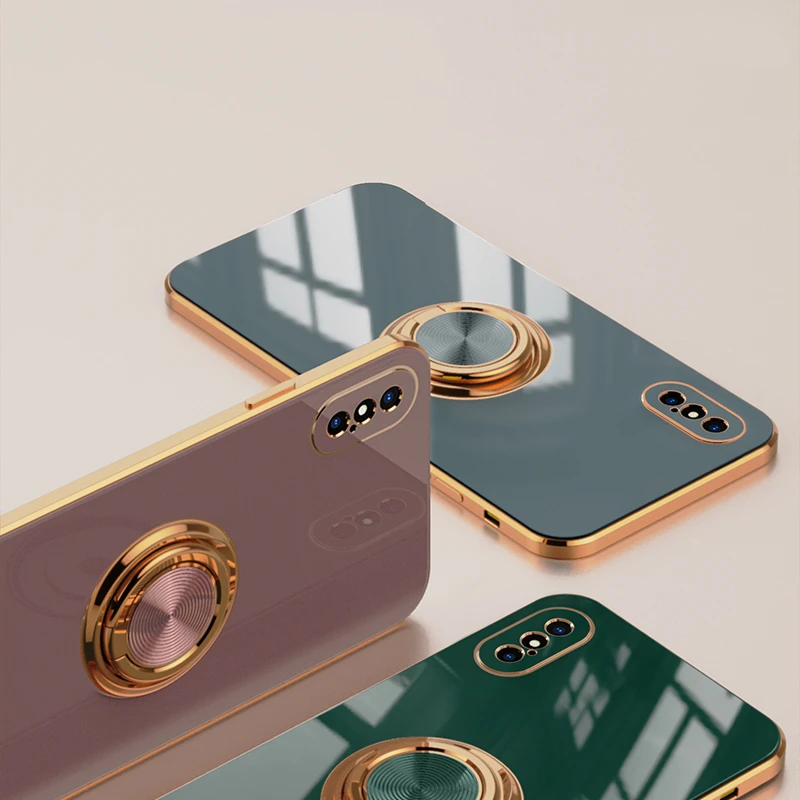 Luxusné Lode Silikónové puzdro Pre iPhone 12 11 Pro Xs Max Mini SE X XR 7 8 Plus Obyčajný Kovový Krúžok Držiak na Stojan Mäkké Kryt Telefónu