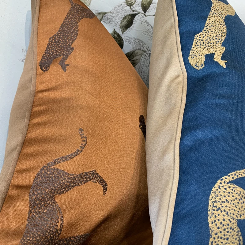 Luxusné Moderné Leopard Modrá Tmavo Oranžová Pohovka Kreslo Dizajnér Pipping Hodiť Vankúš Výzdoba Domov Vankúš 45x45cm