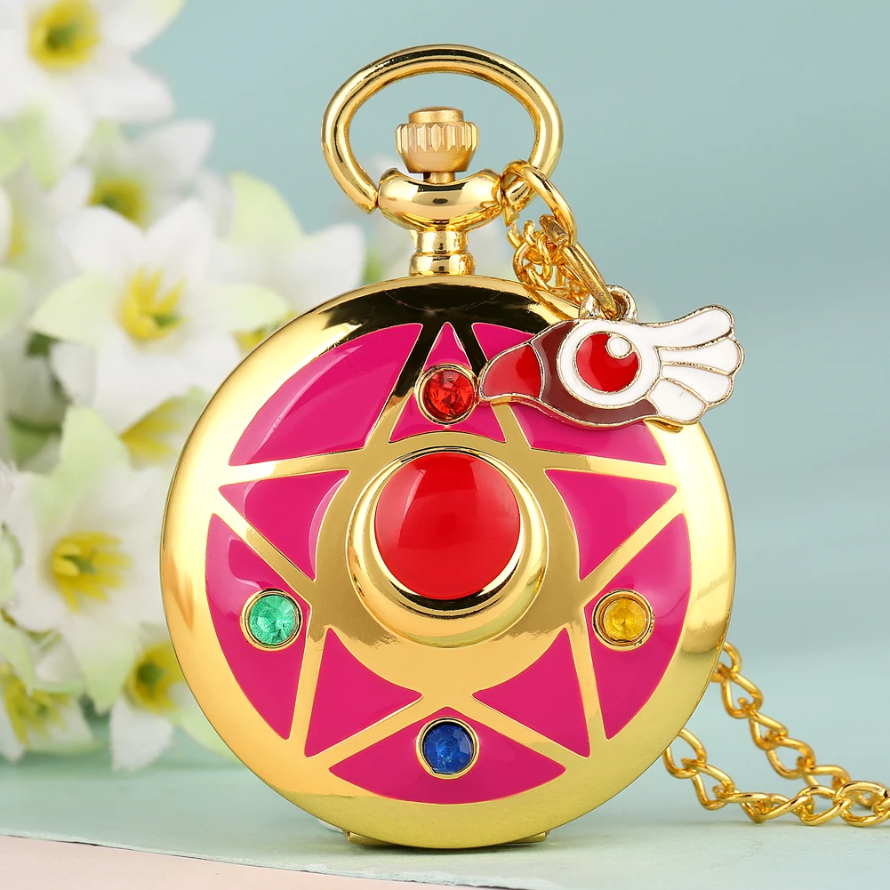 Luxusné Vreckové Hodinky Cardcaptor Sakura Dizajn Quartz Hodinky Prívesok Reťazca Steampunk Hodiny Chlapci Dievčatá Pekné Darčeky Reloj Montre