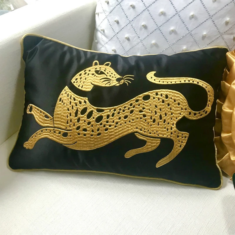 Luxusné Zlaté Klasická Čierna Výšivka Leopard Vankúš Vankúš Vankúš Domov Dekoratívne Sedacie Vankúše Hádzať Stoličky
