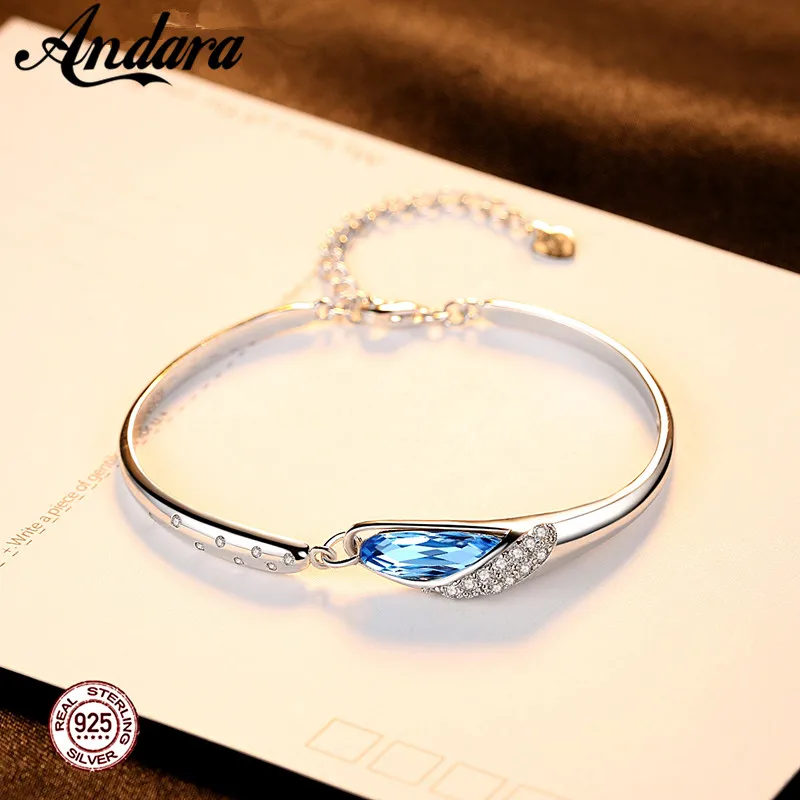 Luxusné Šperky 925 Sterling Silver Náramok Svetlo Modrá Rakúskeho Kryštálu Žena Náramok