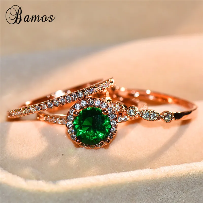 Luxusné Žena Nádherné Zelený Zirkón Prsteň Elegantná Stohovanie Prstene Pre Ženy Rose Gold Color Sľub Svadobné Šperky Najlepšie Darčeky