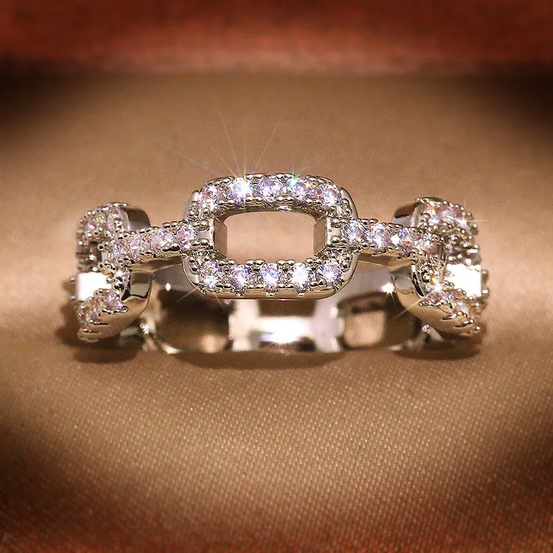 Luxusné Žena White Crystal Kamenný Kruh, Šarm, Strieborná Farba Snubné Prstene Pre Ženy Vintage Námestie Duté Tenké Zásnubný Prsteň