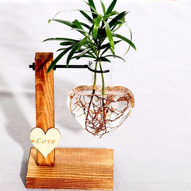 Láska Fľaša Hydroponické Skláreň Váza Vinobranie Drevený Kvetináč Priehľadný Sklenený Stôl Rastliny Kontajner Bonsai Dekor