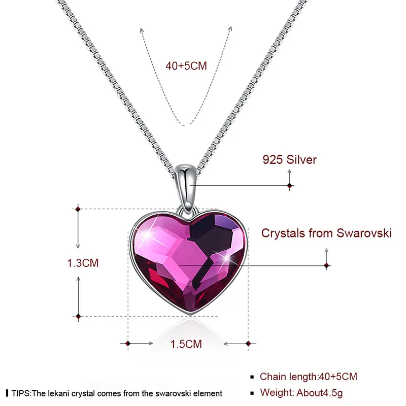 Láska Srdce Crystal Od Swarovski Náhrdelníky Pre Ženy Elegantné Rakúsko Rhinone Retiazky 925 Silver Chain Šperky Výročie