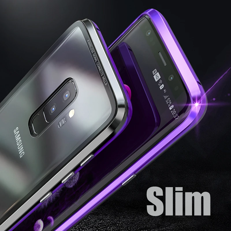 Magnetické Adsorpcie obal pre Samsung S9 Plus S9+ Tvrdené Sklo Zadný Kryt Kovový Nárazník obal pre Samsung Galaxy S9 S9Plus