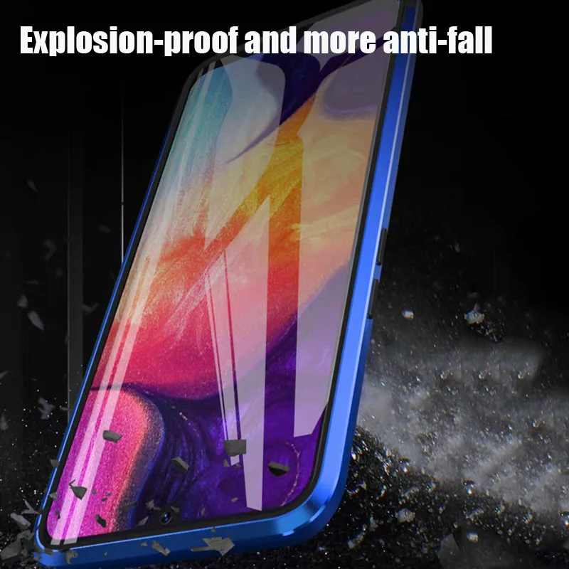 Magnetický Kovový obal Pre Samsung Galaxy A7 A8 A9 2018 A10 A50 A60 A70 A20 A30 A40 M10 M20 M30 M40 A80 Dvojité Bočné sklo kryt