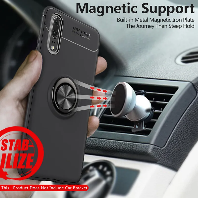 Magnetický Krúžok Držiak do Vozidla Prípade Huawei p20 pro Luxusné Kremíka p20 mäkké tpu Späť Telefón puzdro Pre Huwei p20 lite etui coque