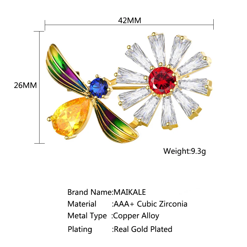 MAIKALE Luxusné Farebnými Zirkónmi Hmyzu Brošňa pre Ženy Crystal Bee Kvet Brošňa Kolíky Corsage Vyhovovali Šatkou Príslušenstvo Šperky