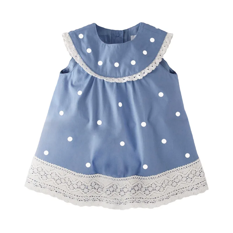 Malý maven 2021 Šaty Dievčatá Topy bez Rukávov Šaty Dot Modrá Deti Princezná Šaty Letné detské Oblečenie Bavlna