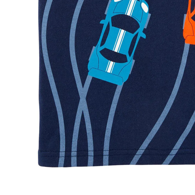 Malý Maven Nové detské Letné Modrá Automobilový Závod Automobilov Tlačené O-krku - Krátke rukávy Bavlna Pletené Chlapci Bežné Tshirts