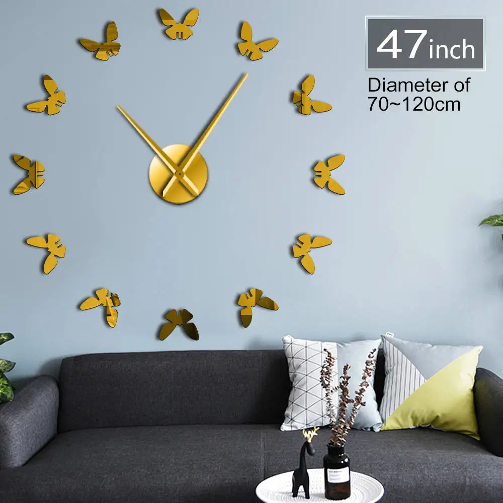 Malý Motýľ 3D DIY Akryl Jednoduché Zrkadlá Povrchu Nástenné Hodiny Zvierat Darček Pre Deti Jedinečný Tichý Samolepiace Hodiny Hodinky
