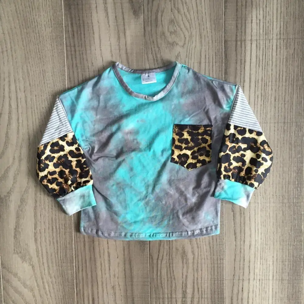 Mama a ja pád oblečenie Dievčatá tie dye top dievča leopard raglans mama a dcéra bavlna top