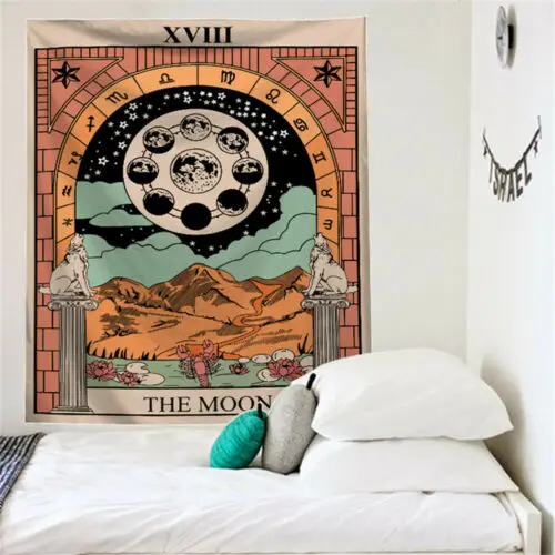 Mandala Tarot Gobelín Stene Visí Fázy Mesiaca Zmeniť Tapisérie Spálňa Decor prehoz cez posteľ Hodiť Kryt Sun Moon Stenu Decor 95x73CM
