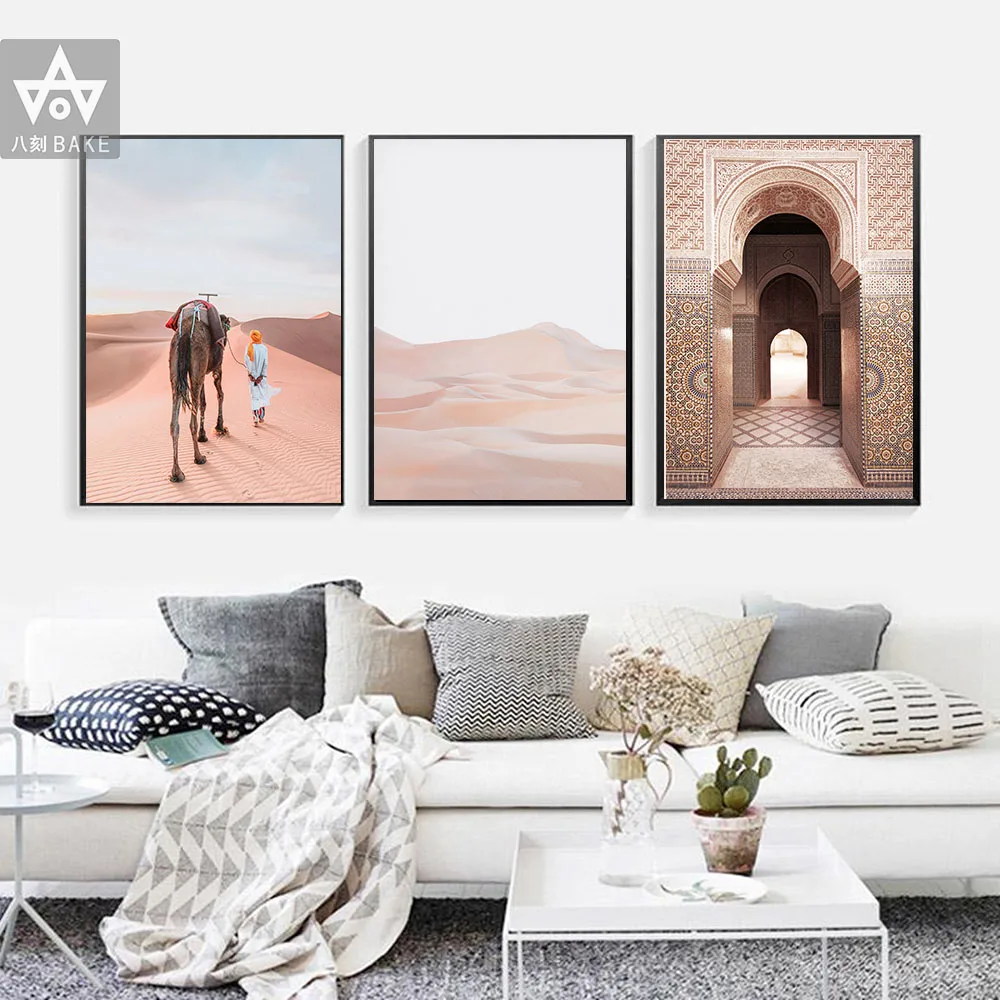 Marrakech, Maroko Architektúry Púšti Na Ťavách Boho Štýl Wall Art Plátno Maľovaní Plagátov A Potlačou Obrazov Na Stenu Pre Obývacia Izba