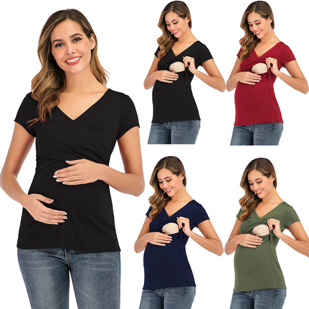 Materskej Topy dámske Pohodlné Krátke Rukáv Ošetrovateľskej Tunika Top na Dojčenie T-Shirt Tehotná, Tehotenstvo Dámske Oblečenie Mama