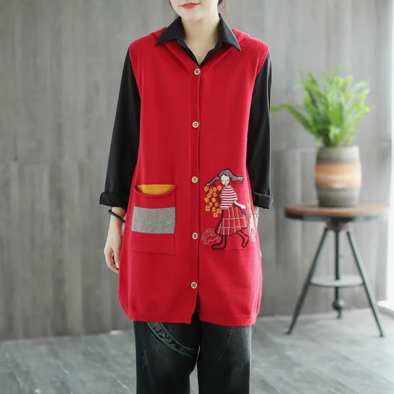 Max LuLu Kórejský Luxusná Značka Nové Knitwears Ženy Bežné Streetwear Dámy Vytlačené Vesty S Kapucňou Voľné Vintage Svetre Plus Veľkosť