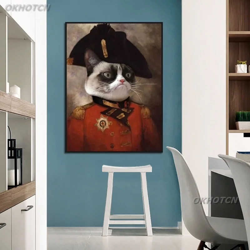 Mačka Hlavu Portrét Nordic Štýl Moderné Osobné Pet Prispôsobenie Vintage Štýl Zvieratá Plátno Na Maľovanie Hd Tlač Plagátov