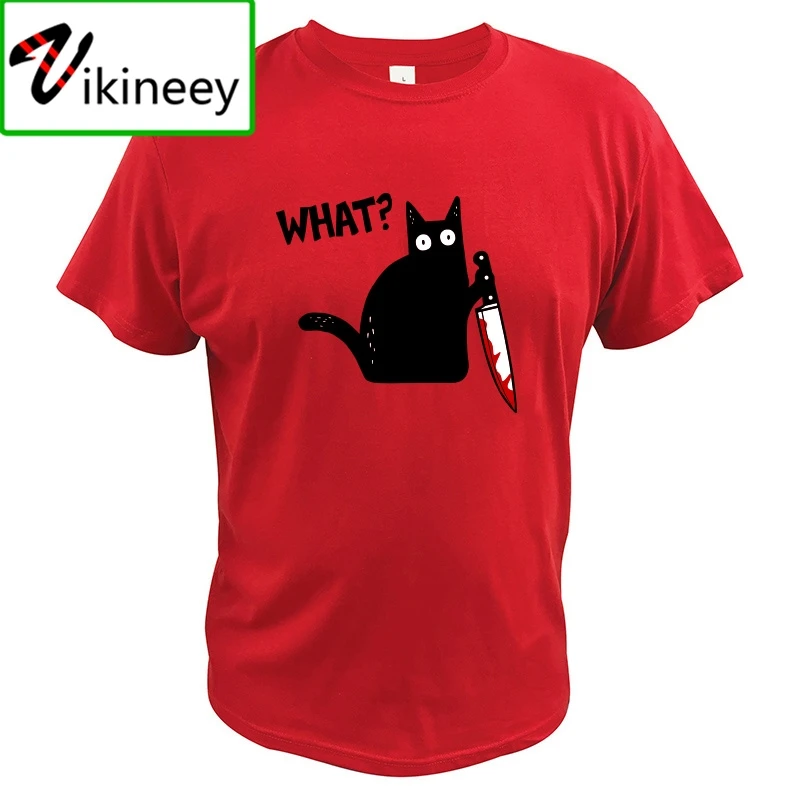 Mačka, Čo T Shirt Vražedné Mačka S Nožom Zábavné Halloween Tričko Crewneck Mäkké EÚ Veľkosť Bavlna Kryt Tlač Camiseta