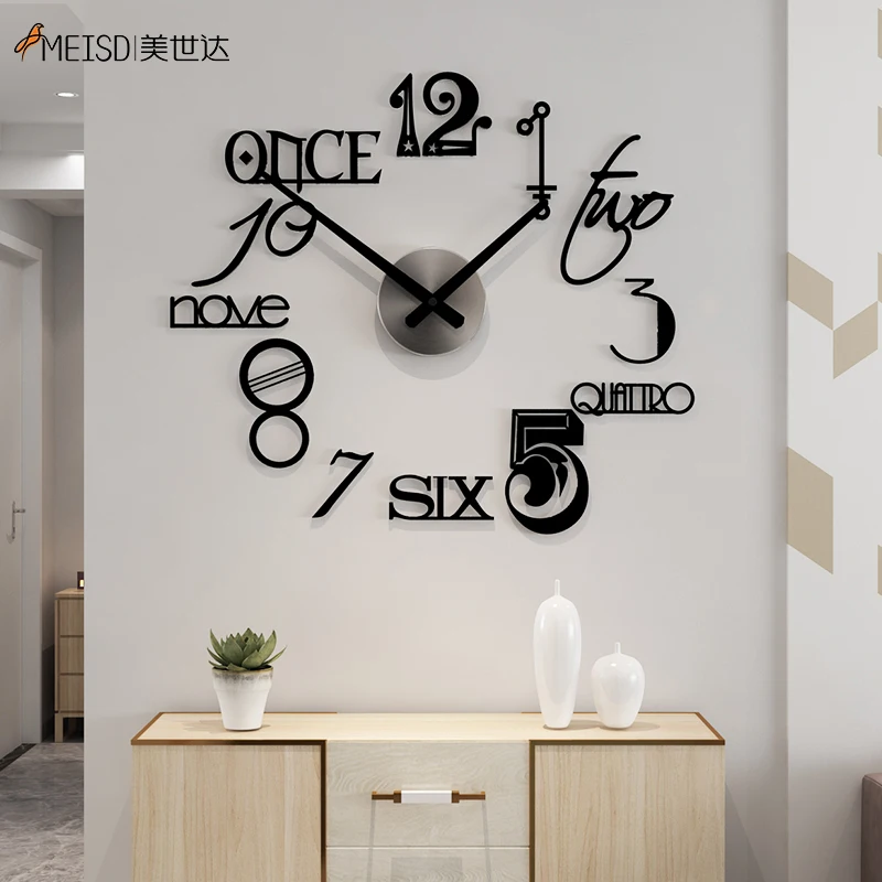 MEISD Čísla DIY Tichý Akryl Veľké Dekoratívne Nástenné Hodiny Moderný Dizajn Obývacia Izba Hodinky Čierne Zrkadlo Nálepky Horloge Hot