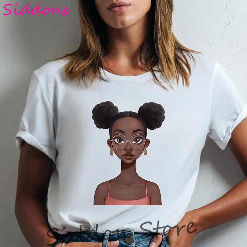 Melanín Kráľovná Poppin Žena T-shirt Roztomilý Estetické Africké Čierne Kučery Dievča, t shirt Ženy Top Black History Month Tee Tričko 2020