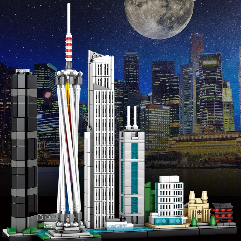 Mesto, Výhľad na Ulicu Slávny Guangzhou Orientačný bod LED Architektúry Tehly Tvorca Technické Skyline stavebným Hračka Pre Deti,