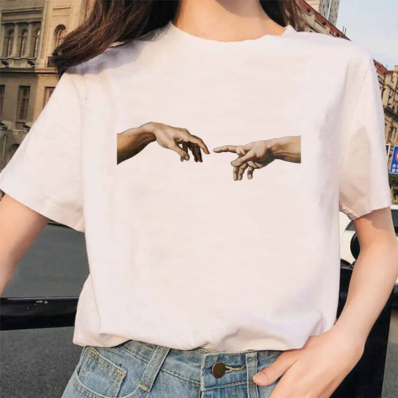 Michelangelo David handprint vytlačené žien t-shirt femaale oblečenie estetika Harajuku ulzzang grafické 90. rokov lete čiernej hore