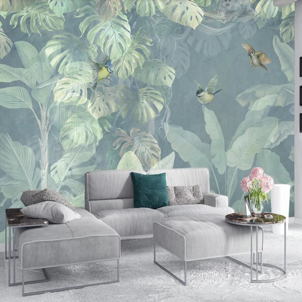 Milofi vlastné 3D tapeta nástenná maľba Nordic retro ručne maľované tropických rastlín, TV joj, stien, dekoratívne maľby, tapety